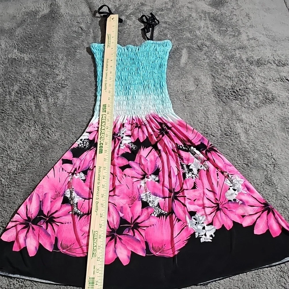 Tropical Print Elastic Top Dress Adjustable Shoulder Ties Size M